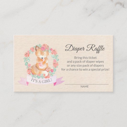 Floral Fox Baby Showdusche Windeln Raffle Ticket (Vorderseite)