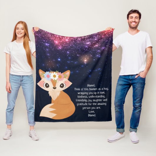Floral Fox Space Galaxy Hintergrundbild Benutzerde Fleecedecke (Beispiel)