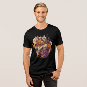 Floral Fox with Whimsical Detail Tri-Blend Shirt
