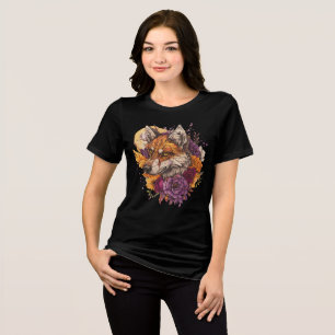 Floral Fox with Whimsical Detail Tri-Blend Shirt