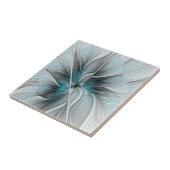 Floral Fractal Modern Abstract Flower Blue Gray Fliese (Seite)