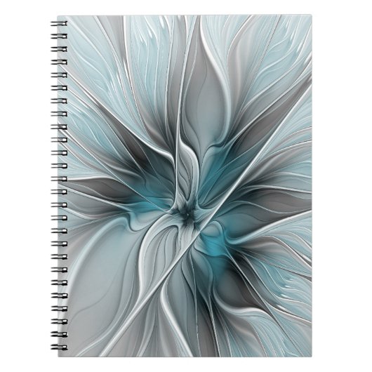 Floral Fractal Modern Abstract Flower Blue Gray Notizblock (Vorderseite)