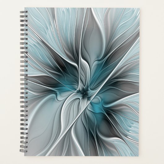 Floral Fractal Modern Abstract Flower Blue Gray Planer (Vorderseite)