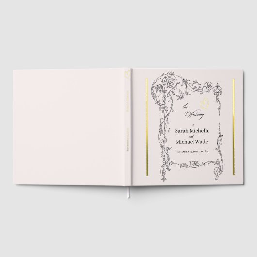 Floral Frame Calligraphy Wedding Gästebuch (Voll)