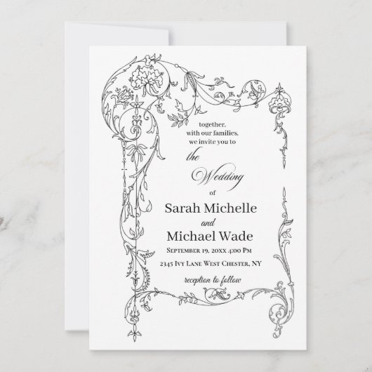 Floral Frame Calligraphy Wedding Invitation Einladung (Vorderseite)