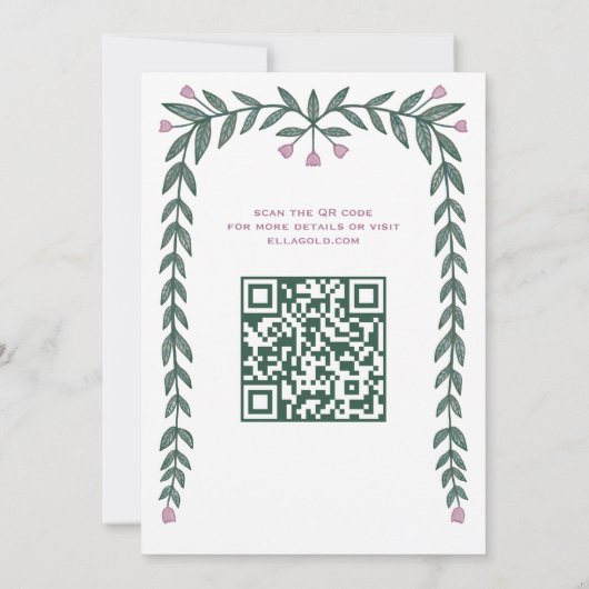 Floral Frame Custom QR Code Bat Mitzvah Girl Einladung (Rückseite)