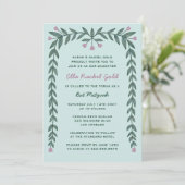 Floral Frame Custom QR Code Bat Mitzvah Girl Einladung (Stehend Vorderseite)