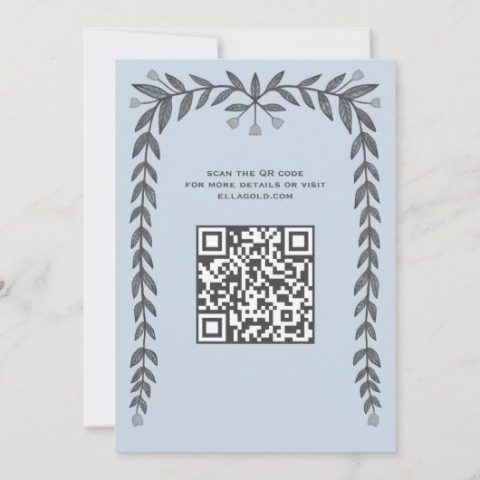 Floral Frame Custom QR Code Moderne BarBat Mitzvah Einladung (Rückseite)