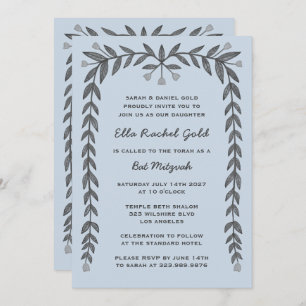 Floral Frame Custom QR Code Moderne BarBat Mitzvah Einladung