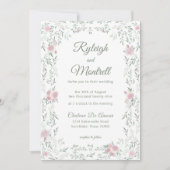 Floral Frame Pink Roses and Greenery Romantic Einladung (Vorderseite)