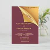 Floral Frame Plum und Gold Islamische Hochzeit Einladung (Stehend Vorderseite)