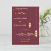 Floral Frame Plum und Gold Islamische Hochzeit Einladung (Stehend Vorderseite)