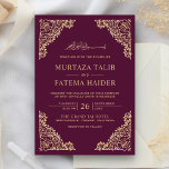 Floral Frame Plum und Gold Islamische Hochzeit Einladung<br><div class="desc">Die Einladung zur Hochzeit im islamischen Stil mit einem faszinierenden Blumendesign und "Bismillah" in arabischer Kalligrafie auf lila Pflaumenhintergrund lädt Sie ein. Fügen Sie einfach Ihre Veranstaltungsdetails zu dieser einfach zu bedienenden Vorlage hinzu, um sie zu einer einmaligen Einladung zu machen. Diese Einladung ist vollständig anpassbar. Alle Texte sind editierbar...</div>