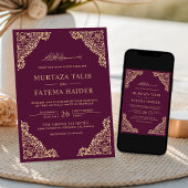 Floral Frame Plum und Gold Islamische Hochzeit Einladung