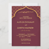Floral Frame Plum und Gold Islamische Hochzeit Einladung (Vorderseite)