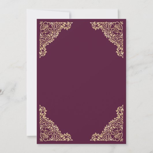 Floral Frame Plum und Gold Islamische Hochzeit Einladung (Rückseite)
