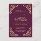 Floral Frame Plum und Gold islamischen Mehndi Begleitkarte (Vorderseite)