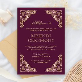 Floral Frame Plum und Gold islamischen Mehndi Begleitkarte