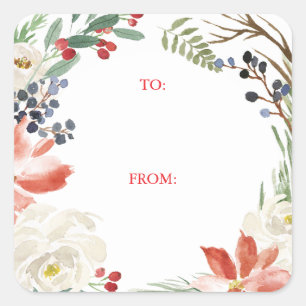 Floral Frame Poinsettia Geschenk Aufkleber