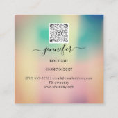 Floral Frame QR Code Logo Aquamarine Rose Gold Quadratische Visitenkarte (Rückseite)