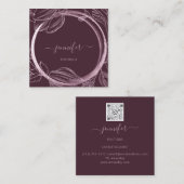 Floral Frame QR Code Logo Berry Marsala Royal Quadratische Visitenkarte (Vorne/Hinten)