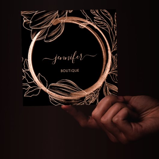 Floral Frame QR Code Logo Black Rose Royal Quadratische Visitenkarte