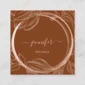 Floral Frame QR Code Logo Braune Rose Gold Kupfer Quadratische Visitenkarte (Vorderseite)