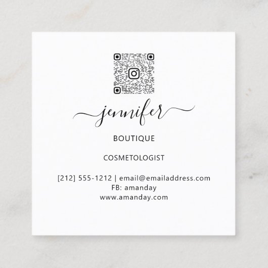 Floral Frame QR Code Logo Garnelen Rosa Weiß Quadratische Visitenkarte (Rückseite)