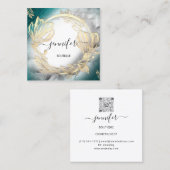 Floral Frame QR Code Logo Gold Aquamarin Grau Quadratische Visitenkarte (Vorne/Hinten)