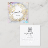 Floral Frame QR Code Logo Gold Grau Abstrakt Quadratische Visitenkarte (Vorne/Hinten)
