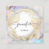 Floral Frame QR Code Logo Gold Grau Abstrakt Quadratische Visitenkarte (Vorderseite)
