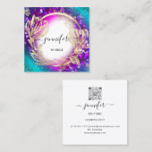 Floral Frame QR Code Logo Gold Green Blue Confetti Quadratische Visitenkarte (Vorne/Hinten)