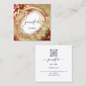 Floral Frame QR Code Logo Gold Red Confetti Quadratische Visitenkarte (Vorne/Hinten)