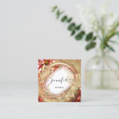 Floral Frame QR Code Logo Gold Red Confetti Quadratische Visitenkarte (Stehend Vorderseite)