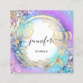 Floral Frame QR Code Logo Gold Rosa Quadratische Visitenkarte (Vorderseite)