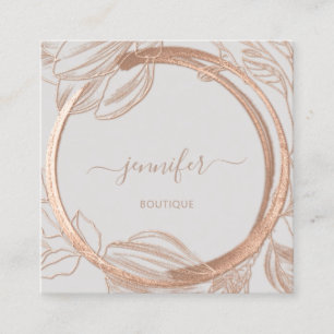 Floral Frame QR Code Logo Grau Rose Royal Quadratische Visitenkarte