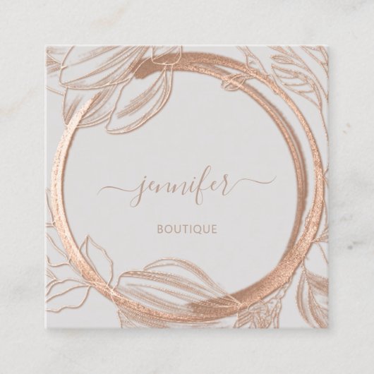 Floral Frame QR Code Logo Grau Rose Royal Quadratische Visitenkarte (Vorderseite)