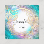 Floral Frame QR-Code Logo Quadratische Visitenkarte (Vorderseite)