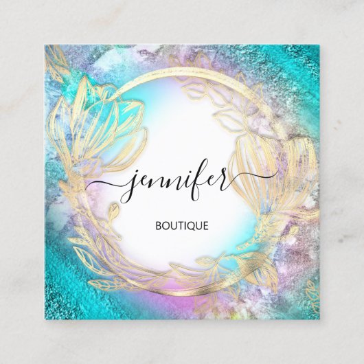 Floral Frame QR-Code Logo Quadratische Visitenkarte (Vorderseite)