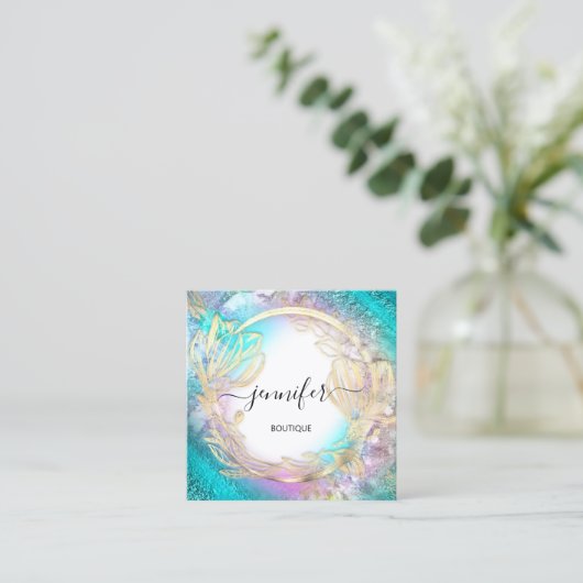 Floral Frame QR-Code Logo Quadratische Visitenkarte (Stehend Vorderseite)