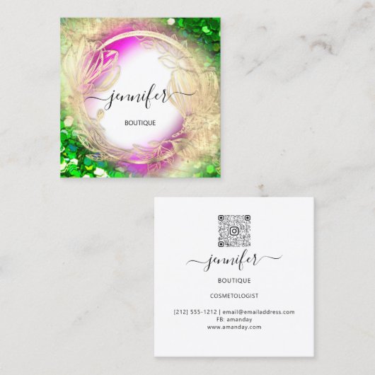 Floral Frame QR Code Logo Quadratische Visitenkarte (Vorne/Hinten)