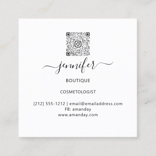 Floral Frame QR Code Logo Quadratische Visitenkarte (Rückseite)