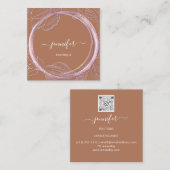 Floral Frame QR Code Logo Rosa Braun Online Shop Quadratische Visitenkarte (Vorne/Hinten)