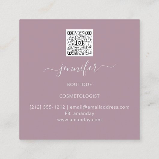 Floral Frame QR Code Logo Rosa Rosa Royal Quadratische Visitenkarte (Rückseite)