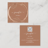 Floral Frame QR Code Logo Rose Gold Online Shop Quadratische Visitenkarte (Vorne/Hinten)