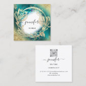 Floral Frame QR-Logo Gold Aquamarin Blue Quadratische Visitenkarte (Vorne/Hinten)