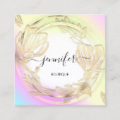 Floral Frame QRCode Logo Gold Ombre Pink Quadratische Visitenkarte (Vorderseite)