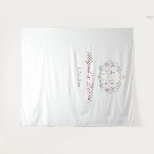 Floral Frame Religiöse Hochzeitmonogramme Hintergr Wandteppich (Vorderseite (Horizontal))