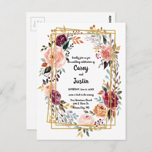 Floral Frame Trending Wedding Postcard Postkarte (Vorne/Hinten)
