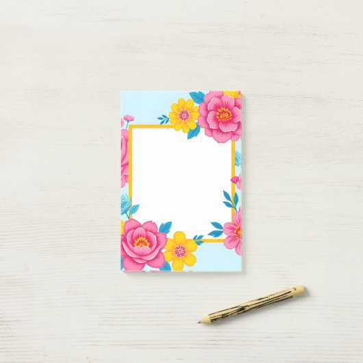Floral Frame with Vibrant Flowers Post-it Klebezettel (Auf Schreibtisch)